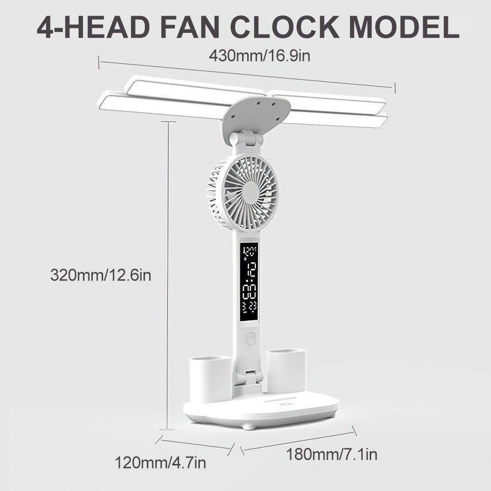 ErgoNova LightPro™ 4-Kopf LED Schreibtisch- & Leselampe (mit Ventilator & Digitaluhr) - Ergonomie Detailansicht